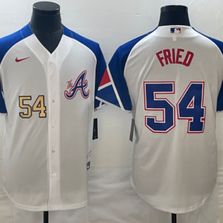 MLB Braves 54 Max Fried White City Connect Nike Cool Base Men Jersey