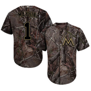Marlins #1 Cameron Maybin Camo Realtree Collection Cool Base Stitched Youth Baseball Jersey