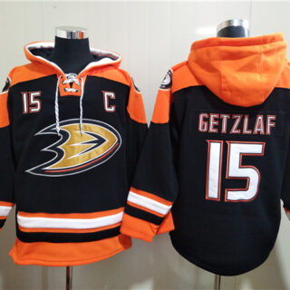 Men's Anaheim Ducks #15 Ryan Getzlaf Black Ageless Must-Have Lace-Up Pullover Hoodie
