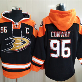 Men's Anaheim Ducks #96 Charlie Conway Black Ageless Must-Have Lace-Up Pullover Hoodie