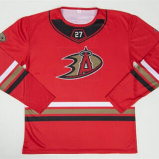 Men's Anaheim Ducks X Los Angeles Angels #27 Mike Trout Red Stitched Jersey