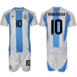 Men's Argentina #10 Diego Maradona White Blue 2024-25 Home Soccer Jersey