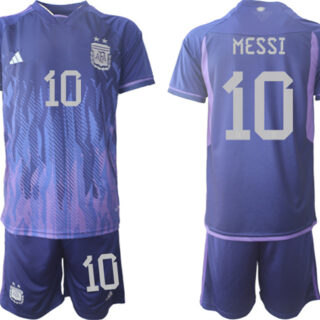 Men's Argentina #10 Messi Purple 2022 FIFA World Cup Away Soccer Jersey Suit