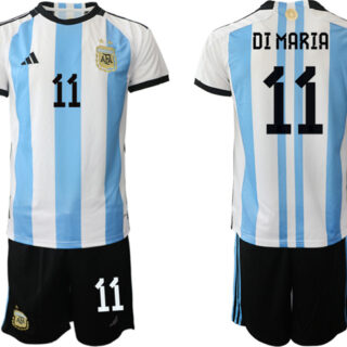 Men's Argentina #11 Di Maria White Blue 2022 FIFA World Cup Home Soccer Jersey Suit