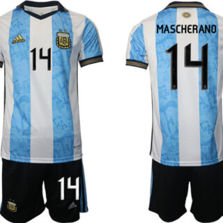 Men's Argentina #14 Mascherado White Blue Home Soccer Jersey Suit