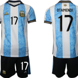 Men's Argentina #17 Otamendi White Blue Home Soccer Jersey Suit