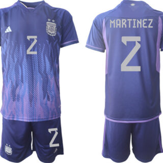 Men's Argentina #2 Martinez Purple 2022 FIFA World Cup Away Soccer Jersey Suit