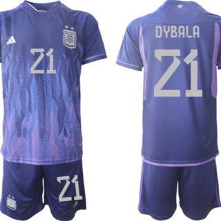 Men's Argentina #21 Dybala Purple 2022 FIFA World Cup Away Soccer Jersey Suit