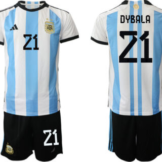Men's Argentina #21 Dybala White Blue 2022 FIFA World Cup Home Soccer Jersey Suit