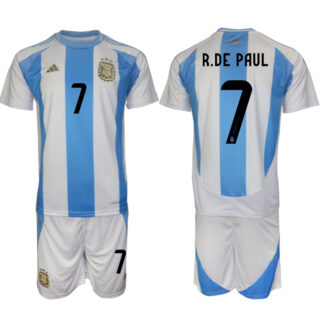 Men's Argentina #7 Rodrigo Javier De Paul White Blue 2024-25 Home Soccer Jersey