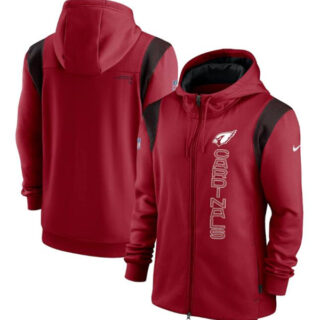 Men's Arizona Cardinals 2021 Scarlet Sideline Team Performance Full-Zip Hoodie