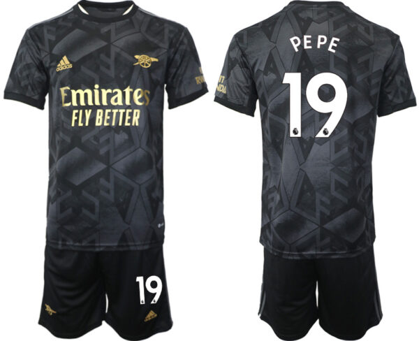Men's Arsenal F.C #19 Nicolas Pepe 2023 Black Away Soccer Jersey Suit