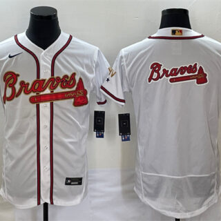 Men's Atlanta Braves 2022 White Gold World Series Champions Program Team Big Logo Flex Base Stitched Jersey