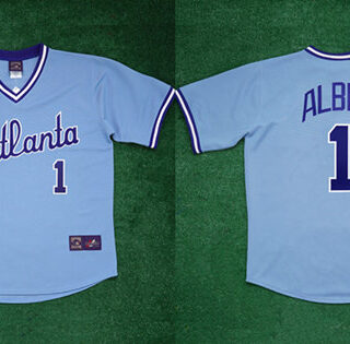 Men's Atlanta Braves #1 Ozzie Albies 1982 Light Blue Cool Base Stitched Baseball Jersey