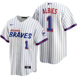 Men's Atlanta Braves #1 Ozzie Albies 2021 White City Connect Stitched Jersey