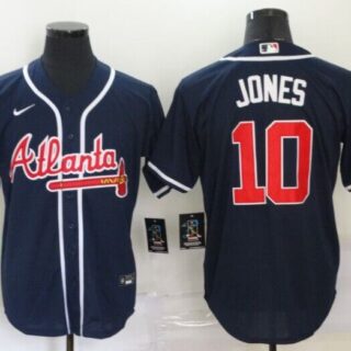 Men's Atlanta Braves #10 Chipper Jones Navy Cool Base Stitched Baseball Jersey