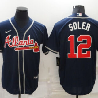 Men's Atlanta Braves #12 Jorge Soler Navy Cool Base Stitched Jersey
