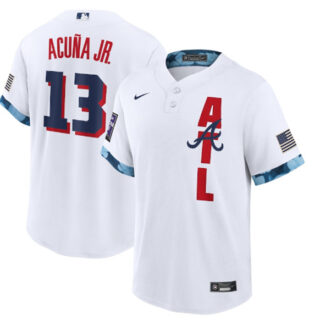 Men's Atlanta Braves #13 Ronald Acuna Jr. 2021 White All-Star Cool Base Stitched MLB Jersey