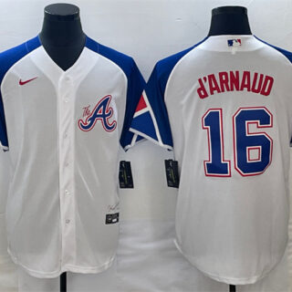 Men's Atlanta Braves #16 Travis D'Arnaud White 2023 City Connect Cool Base Stitched Baseball Jersey
