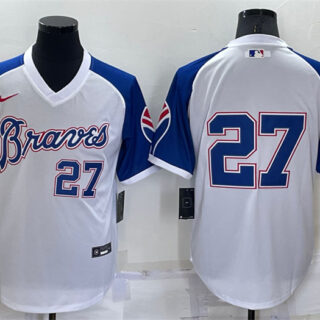 Men's Atlanta Braves #27 Austin Riley White Cool Base Stitched Jersey