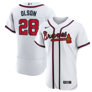 Men's Atlanta Braves #28 Matt Olson White Flex Base Stitched Baseball Jersey