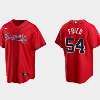 Men's Atlanta Braves #54 Max Fried Red Cool Base Stitched Baseball Jersey