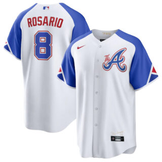 Men's Atlanta Braves #8 Eddie Rosario White 2023 City Connect Cool Base Stitched Baseball Jersey