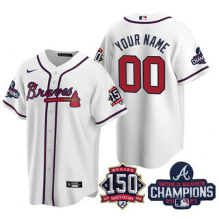 Men's Atlanta Braves Active Player Custom 2021 White World Series Champions With 150th Anniversary Cool Base Stitched Jersey