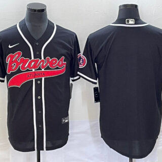 Men's Atlanta Braves Blank Black Cool Base With Patch Stitched Baseball Jersey