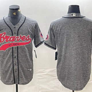 Men's Atlanta Braves Blank Gray Cool Base With Patch Stitched Baseball Jersey