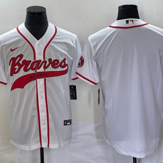Men's Atlanta Braves Blank White Cool Base With Patch Stitched Baseball Jersey