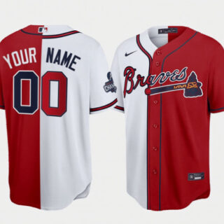 Men's Atlanta Braves Customized Red White Two Tone Split Cool Base Stitched Jersey