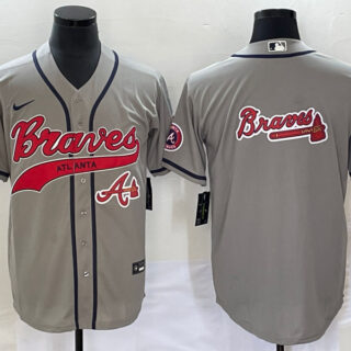 Men's Atlanta Braves Gray Team Big Logo Cool Base With Patch Stitched Baseball Jersey