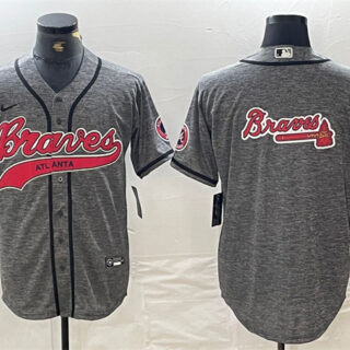 Men's Atlanta Braves Gray Team Big Logo Cool Base With Patch Stitched Baseball Jersey