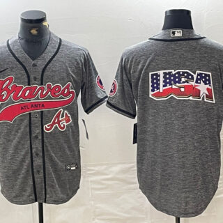 Men's Atlanta Braves Gray Team Big Logo Cool Base With Patch Stitched Baseball Jerseys