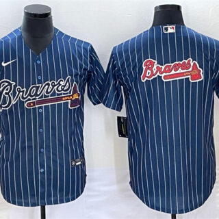 Men's Atlanta Braves Navy Team Big Logo Cool Base Stitched Baseball Jersey