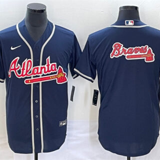 Men's Atlanta Braves Navy Team Big Logo Cool Base Stitched Baseball Jerseys