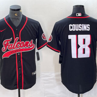 Men's Atlanta Falcons #18 Kirk Cousins Black With Patch Cool Base Stitched Baseball Jersey