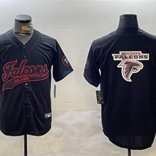 Men's Atlanta Falcons Team Big Logo Black With Patch Cool Base Stitched Baseball Jersey