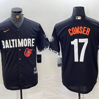 Men's Baltimore Orioles #17 Colton Cowser Black 2023 City Connect Cool Base Stitched Baseball Jersey
