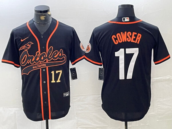 Men's Baltimore Orioles #17 Colton Cowser Black 2023 City Connect Cool Base Stitched Baseball Jersey
