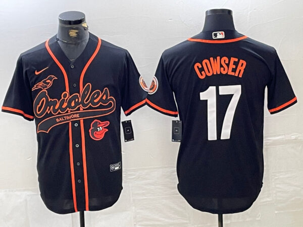 Men's Baltimore Orioles #17 Colton Cowser Black 2023 City Connect Cool Base Stitched Baseball Jersey
