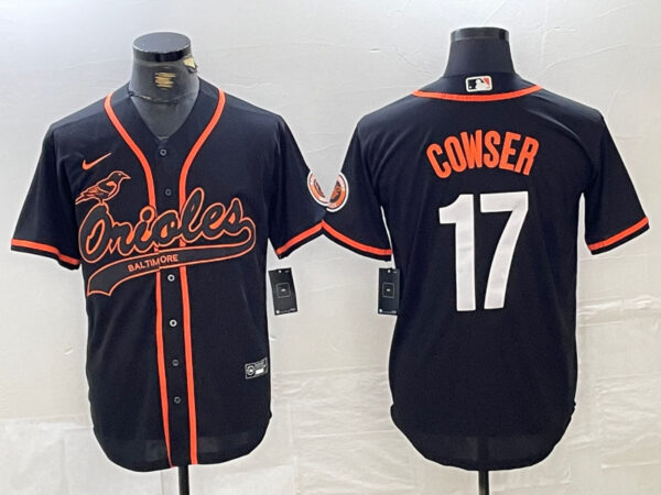 Men's Baltimore Orioles #17 Colton Cowser Black 2023 City Connect Cool Base Stitched Baseball Jersey