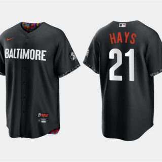 Men's Baltimore Orioles #21 Austin Hays Black 2023 City Connect Cool Base Stitched Baseball Jersey