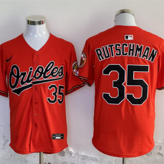 Men's Baltimore Orioles #35 Adley Rutschman Orange 2024 With Patch Cool Base Stitched Baseball Jersey