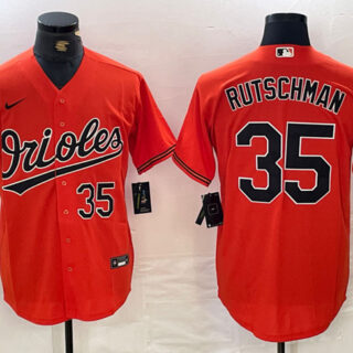 Men's Baltimore Orioles #35 Adley Rutschman Orange With Patch Cool Base Stitched Baseball Jersey