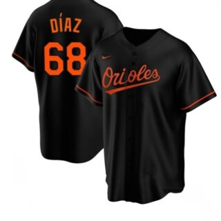 Men's Baltimore Orioles #68 Lewin DÃaz Black Cool Base Stitched Jersey