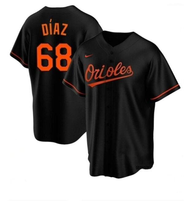 Men's Baltimore Orioles #68 Lewin DÃaz Black Cool Base Stitched Jersey