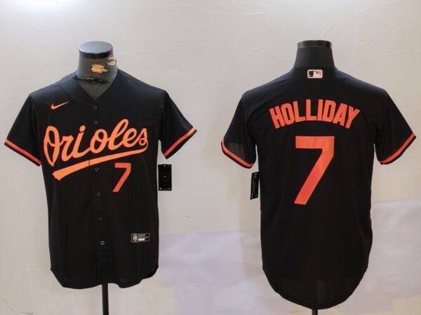 Men's Baltimore Orioles #7 Jackson Holliday Black Cool Base Stitched Baseball Jerseys