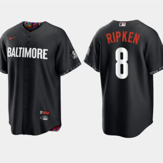 Men's Baltimore Orioles #8 Cal Ripken Jr. Black 2023 City Connect Cool Base Stitched Baseball Jersey
